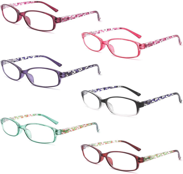 IVNUOYI 6 Pack Reading Glasses, Blue Light Blocking Fashion Ladies Spring Hinge Readers, Anti Glare UV Eyeglasses