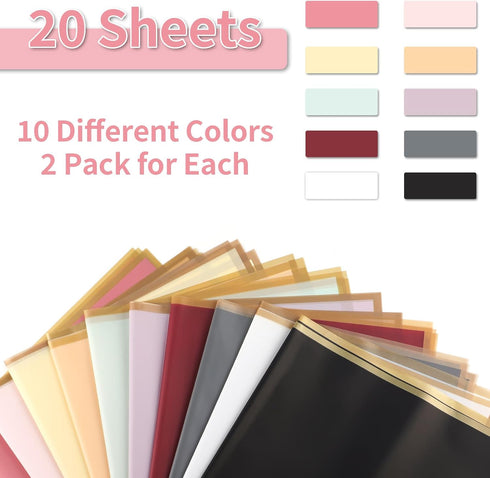 COIDEA 20 Sheets Waterproof Flower Wrapping Paper, Gold Edge Korean Florist Supplies for DIY