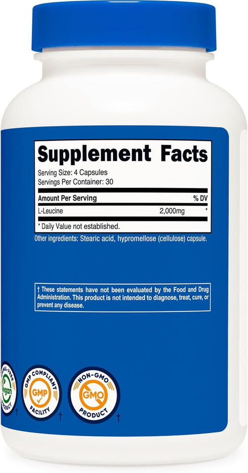 Nutricost L-Leucine 2,000mg | 120 Vegetarian Capsules | Non-GMO, Gluten-Free | 30 Servings