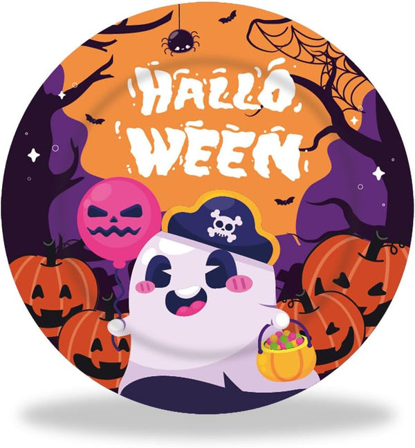 XnxnzhHo Halloween Paper Plates, 24 PCS 9" Disposable Dinner Plate, Cute Ghost Design,