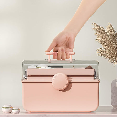 Large Capacity Makeup Storage Organizer with Transparent Visual Cover, 3 Layers Portable Cosmetic Storage Box