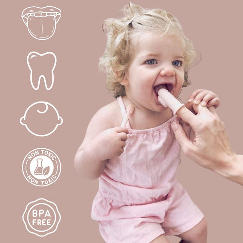 Ali+Oli Oral Care Set for Baby (Blush), Includes Baby Finger Toothbrush x 2, Tongue Scraper, BPA Free