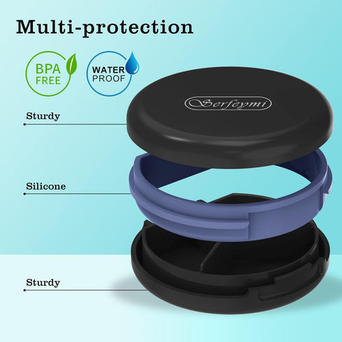 Serfeymi 3 Compartment Waterproof Cute Small Pill Box, Travel Portable Multifunctional Case Holder for Vitamins, Fish
