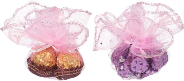 100Pcs 9.8 Inch Pink Round Organza Bags Drawstring, Sheer Jewelry Candy Pouch for Baby Shower Wedding Party Favors
