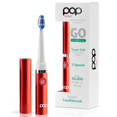 Pop Sonic Electric Toothbrush (Metallic Red) - Travel Toothbrush with 2 Speed & 15,000-30,000 Strokes/Minute