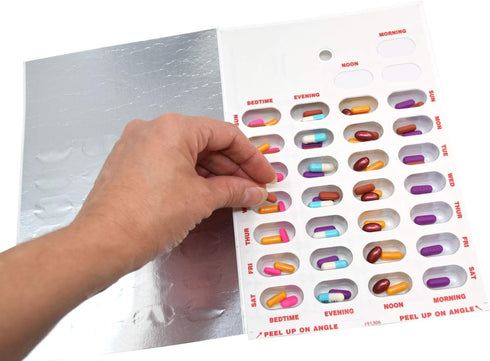Medi-Aid Weekly Cold Seal Medication Blister Pack System Cards - 4 Times a Day, 24 Compartments, 6 Pack, One Piece Unit