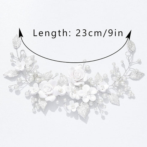 Unicra Flower Bride Wedding Hair Vine, Pearl Bridal Hair Piece for Women and Girls, 9 inches