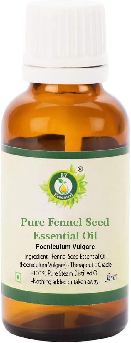R V Essential Pure Fennel Seed Essential Oil - 30ml (1.01oz) - 100% Pure and Natural Therapeutic Grade Foeniculum