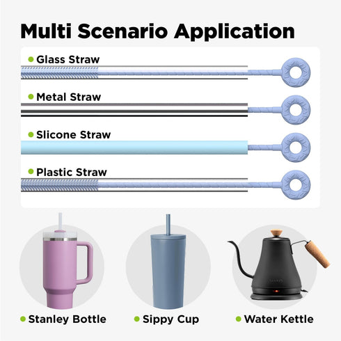 VOGOGE 2 6mm&9mm, Pcs Silicone Straw Cleaner Brush, Extra Long Cleaning Brushes for Straws, Blue