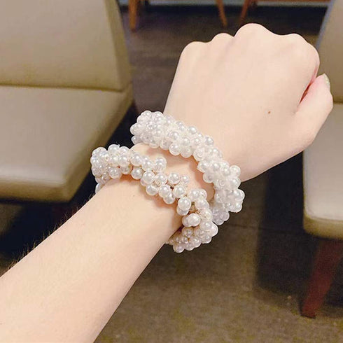 Ruihfas 3Pcs Fashion Korean Hair Scrunchies Accessories Beaded Elastic Hair Ties for Women Girls