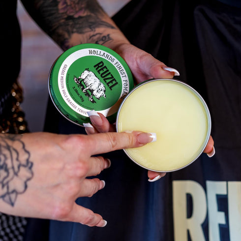 REUZEL Green Grease Pomade, Medium All Day Hold, Oil-Based Styling Wax, Easy To Wash Out