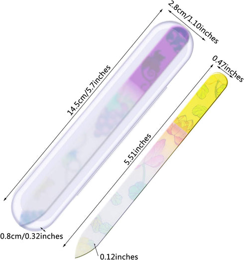 Mudder 8 Pack Glass Nail Files with Colorful Pattern Printed Cases, Crystal Fingernail Buffers for Professional