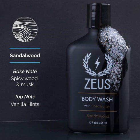 ZEUS Body Wash with Shea Butter & Aloe Vera for Men, All Natural Invigorating Skin Reviving Shower Wash