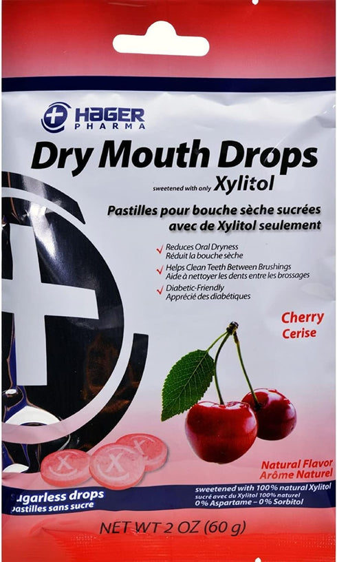 Hager Pharma Dry Mouth Drops with Xylitol, Cherry 2 oz ( Pack of 3)