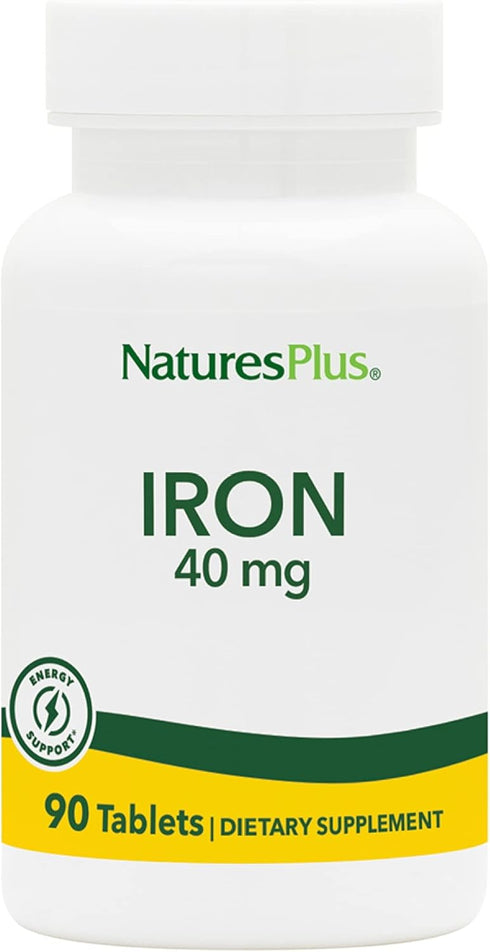 NaturesPlus Iron - 40 mg, 90 Tablets - Gluten Free, Vegetarian - 45 Servings