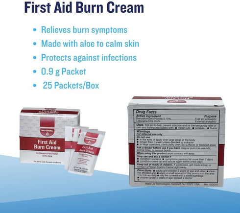 First Aid Burn Cream, Antiseptic Burn Relief, 0.9 gm Packets, 25 Pack