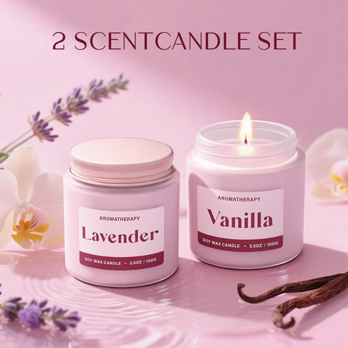 Set 2 Pack Scented Candles for Women, Soy Candles for Home Scented, Candle Gift with Lavender & Vanilla Scents