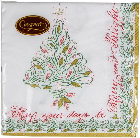 Caspari Christmas Calligraphy Paper Cocktail Napkins, Two Packs of 20