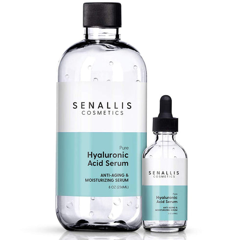 Hyaluronic Acid Serum, 8 fl oz and 2 fl oz, Ultra-Hydrating Moisturizer Made in USA