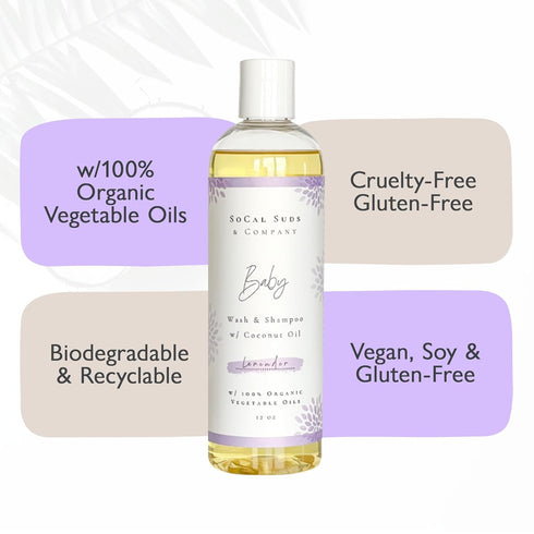 SoCal Suds & Company - Organic Baby & Kids Conditioner - Moisture Baby Hair Conditioner - Gentle Natural Vitamin Rich Ingredient Organic Oils for Babies and Kids Sensitive Scalp - Lavender, 12oz