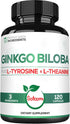 1000mg Ginkgo Biloba Supplements with L-Tyrosine & L-Theanine - 120 Capsules for 2-Month Supply, Support Focus & Memory