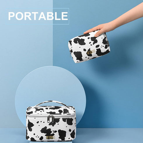 KITENROM Portable Medium Makeup Bag Cosmetic Pouch Case for Women, Waterproof Make Up Organization (Print Cow)