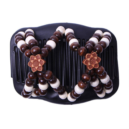 LOVEF Thick Hair Clip - Magic Wood Beads Double Hair Comb Clip, 4pcs for Popular Hairstyles