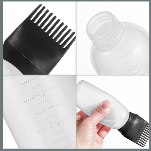 Pimoys 2 Pack Root Comb Applicator Bottle, 6 Ounce, Oil Applicator for Hair Dye with Graduated Scale