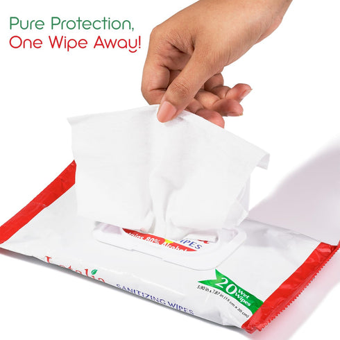 Pack 10 80% (20 Counts) Latalia Hand Wipes of | Alcohol Hand Sanitizer Wipes for Hands & Face Moisturizing, Gentle