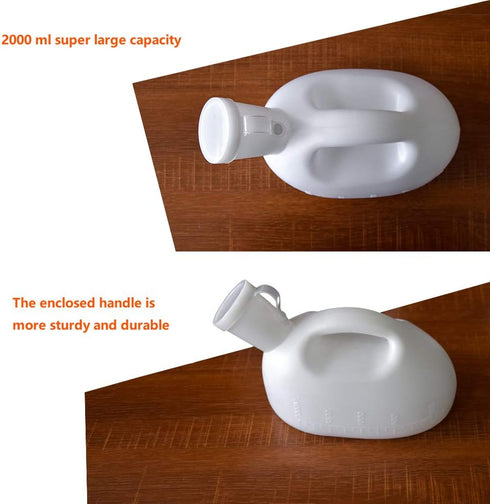 Urinals for Men, 2000 ml/66 oz Portable Male Urinal, Urine Collection Container for Adults, Large Plastic Pee Holder