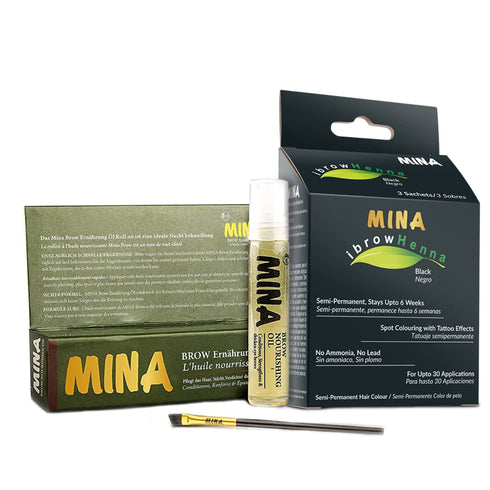 MINA ibrow Hair Color Tint Kit - Black with Nourishing Oil & Brush Combo Pack