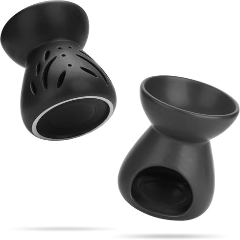 ComSaf Aromatherapy Essential Oil Burner - Set of 1 Ceramic Oil Diffuser Candle Tealight Holder (Black)