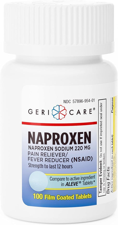 GeriCare Naproxen Sodium Tablets, 220mg (100 Count) for Extra-Strength Pain Relief, Anti-Inflammatory & Fever Reducer