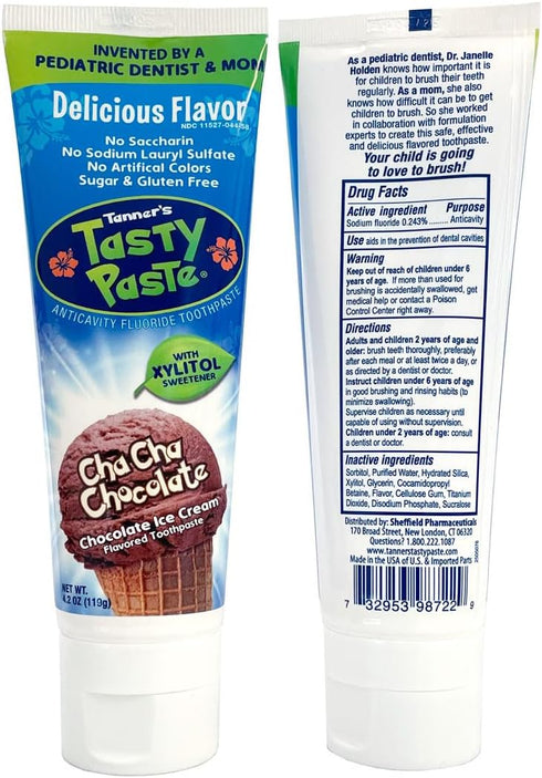 Tanner's Tasty Paste Variety, Anticavity Fluoride Children’s Toothpaste in Vanilla, Chocolate & Orange (3-Pack)
