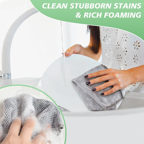 SINLAND Absorbent Microfiber Dish Cloths, 12"x12" Kitchen Washcloths with Poly Scour Side - 5 Pack, Grey