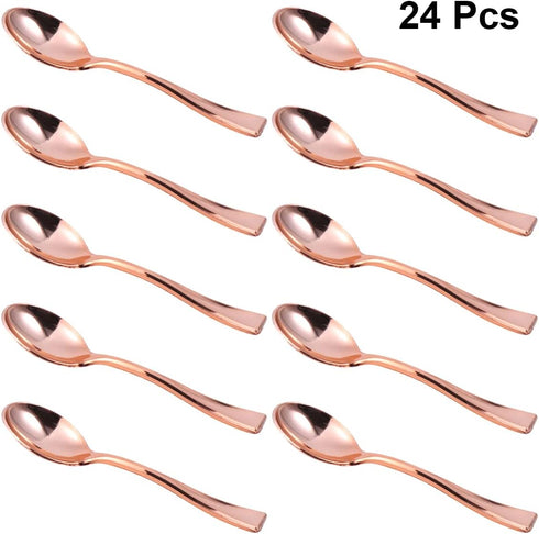 YARNOW 24Pcs Rose Gold Plastic Mini Spoons, Disposable Dessert Tasting Cutlery for Parties & Everyday Use