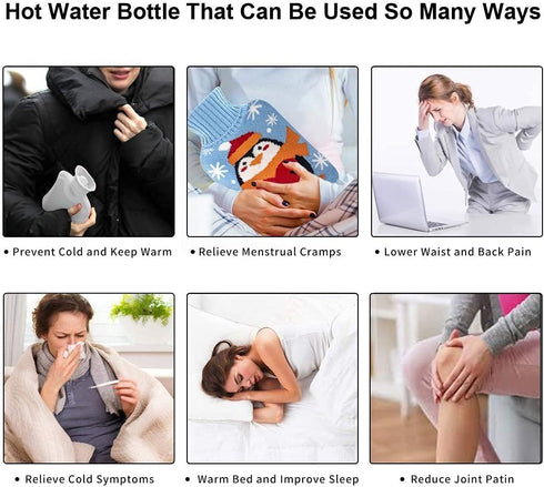 Hot Water Bag Hot Water Bottle 2 Liter with Knit Cover, Great for Cramps, Pain Relief & Cozy Nights, Cartoon Penguin
