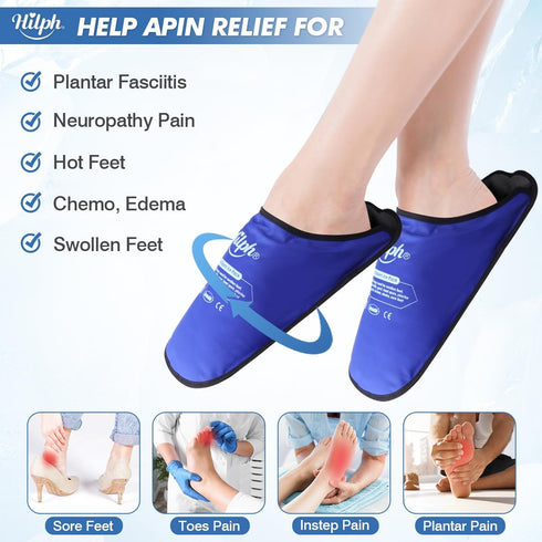 Foot Ice Pack Slippers Hilph for Plantar Fasciitis 2 Packs, Reusable Hot Cold Gel Ice Slipper for Foot and Broken Toes