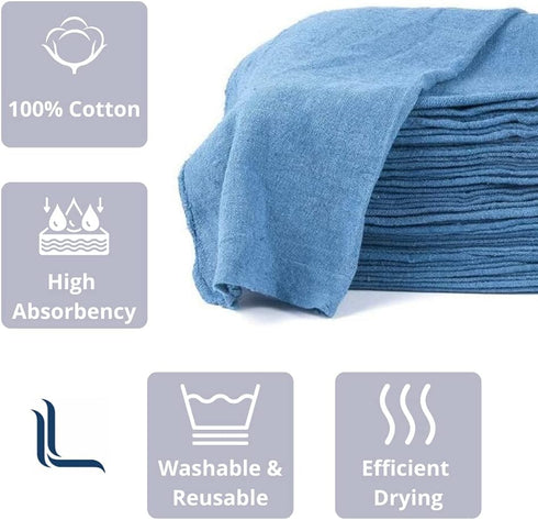 Linteum Textile Shop Towels Multipurpose Cleaning Rags - Blue (Pack of 50) 12"x14" - 100% Cotton Shop Rags - Super Absorbent Cleaning Cloths for Automobiles, Mechanic, Garage, Industries & Home by Linteum Textile Supply