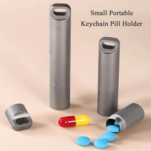 Small Keychain Pill Holder, 304 Stainless Steel Portable Organizer for Travel, Waterproof Pill Container, Mini