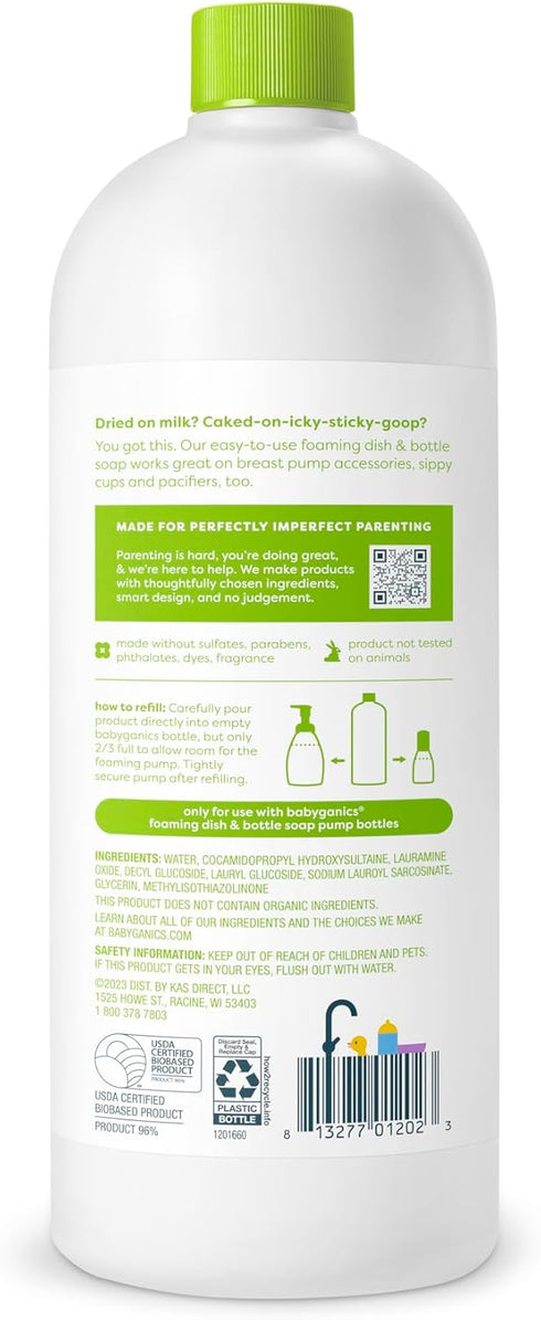Babyganics Foaming Dish & Bottle Soap, Fragrance Free, Plant-Derived Cleaning Power, 32 Fl Oz (Pack of 2)
