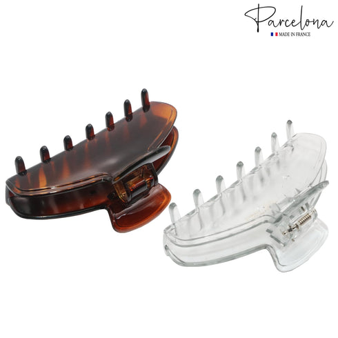 Parcelona French Basic Medium 3 1/2" Celluloid Claw Clips, Durable Styling Hair Accessories (Shell and Clear)