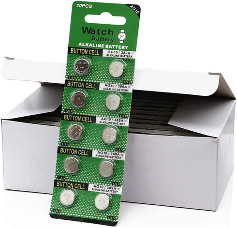Cotchear 10pcs AG10 Alkaline Battery 1.5V 189 389 LR1130 LR54 V10GA Button Coin Cell Batteries