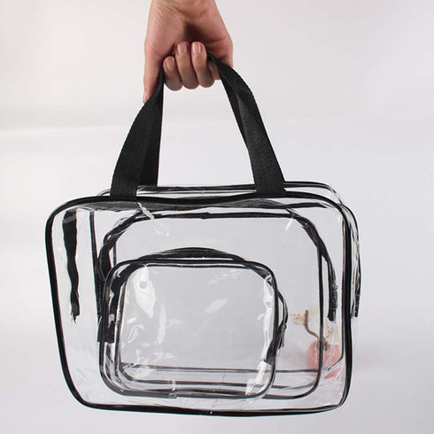 Hedume Set of 9 Clear Makeup Bags - TSA Approved Clear Toiletry Bag Set, Waterproof PVC with Zipper Handle