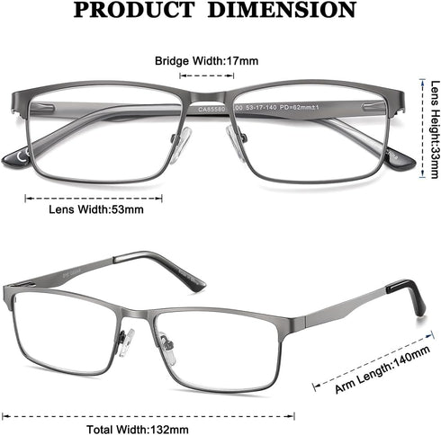 EYECEDAR 5-Pack Reading Glasses for Men, Metal Frame Spring Hinges with Computer Readers, 2.50