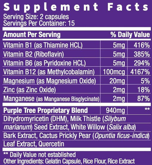 Purple Tree Post-Celebration Wellness Vitamins - 30 Pills for Liver Support, Rapid Hydration, Body Replenisher
