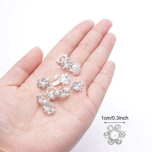 YISSION 20Pcs Mini Rhinestone Flower Hair Clips, Cute White Pearl Hair Pins, Wedding Hair Accessories for Women Girls