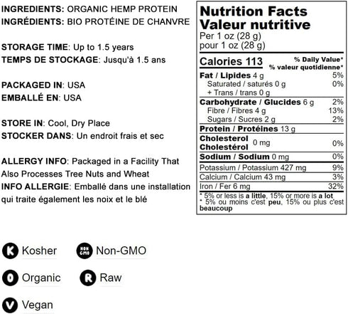 Food to Live Organic Hemp Protein Powder, 2 Pounds — 50% Protein, Non-GMO, Vegan Superfood