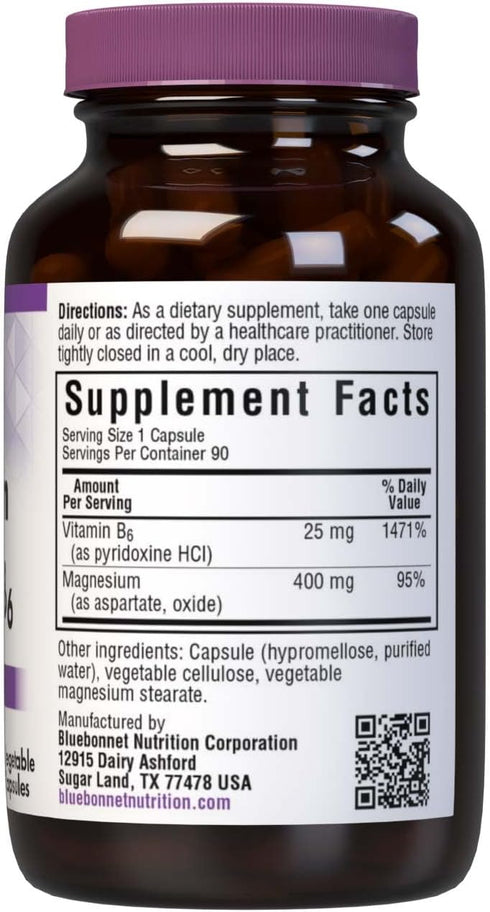 BlueBonnet Magnesium Plus B-6 Vegetarian Capsules, 90 Count
