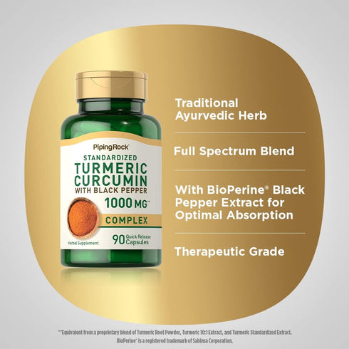 Piping Rock Turmeric Curcumin with Black Pepper 1000mg | 90 Capsules | Non-GMO, Gluten Free Turmeric Complex